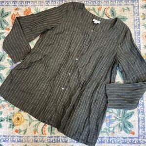 J. Jill PureJill Womens Tunic Top Size M Linen Button Front Scoop Neck Pinstripe